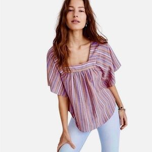 Madewell Rainbow Striped Butterfly Top 100% Cotton Boho Festival Hippie Small